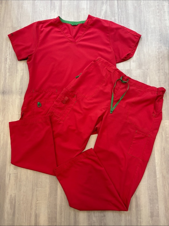Carhartt Tops - Carhartt Scrub Set Top & Pants adjustable waist Fushia with Green Trim XLarge